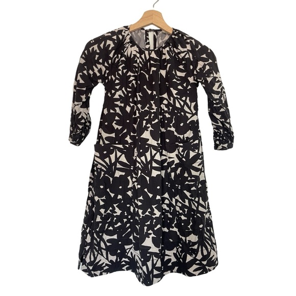 Everlane Black White Floral Seersucker Dress 3/4 Sleeve Pockets XXS - Picture 5 of 15